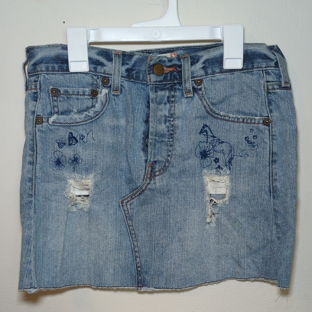 Levi's Denim Doodle Mini Skirt with Butterfly Pocket Patch Juniors Size 1